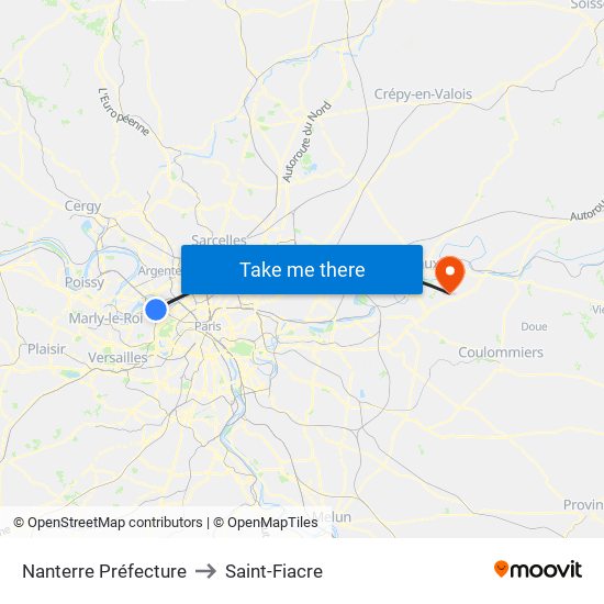 Nanterre Préfecture to Saint-Fiacre map