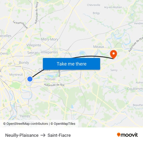 Neuilly-Plaisance to Saint-Fiacre map