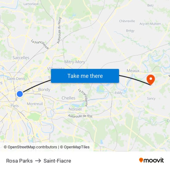 Rosa Parks to Saint-Fiacre map