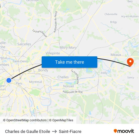 Charles de Gaulle Etoile to Saint-Fiacre map