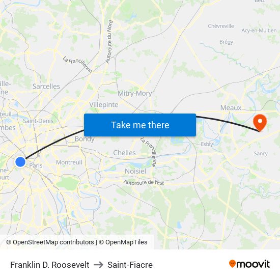 Franklin D. Roosevelt to Saint-Fiacre map