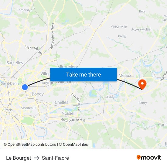 Le Bourget to Saint-Fiacre map