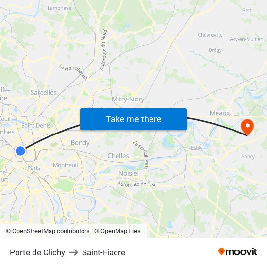 Porte de Clichy to Saint-Fiacre map