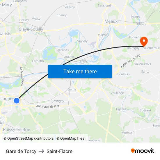 Gare de Torcy to Saint-Fiacre map