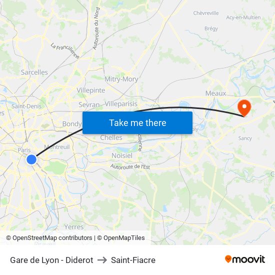 Gare de Lyon - Diderot to Saint-Fiacre map