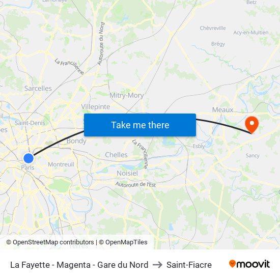 La Fayette - Magenta - Gare du Nord to Saint-Fiacre map