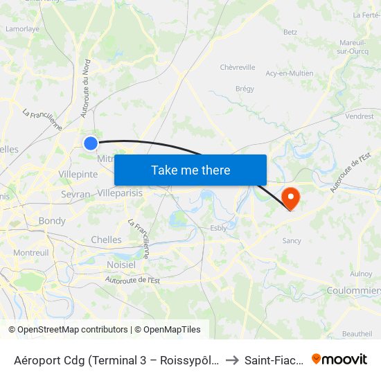 Aéroport Cdg (Terminal 3 – Roissypôle) to Saint-Fiacre map
