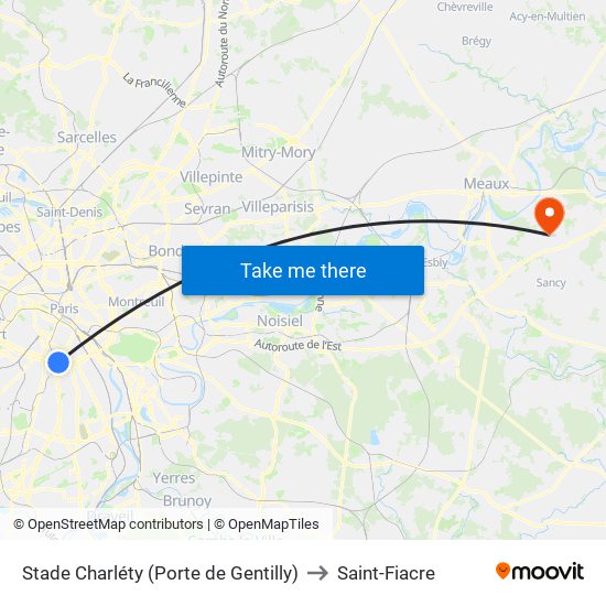 Stade Charléty (Porte de Gentilly) to Saint-Fiacre map