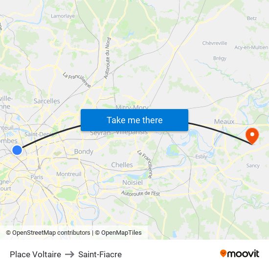Place Voltaire to Saint-Fiacre map