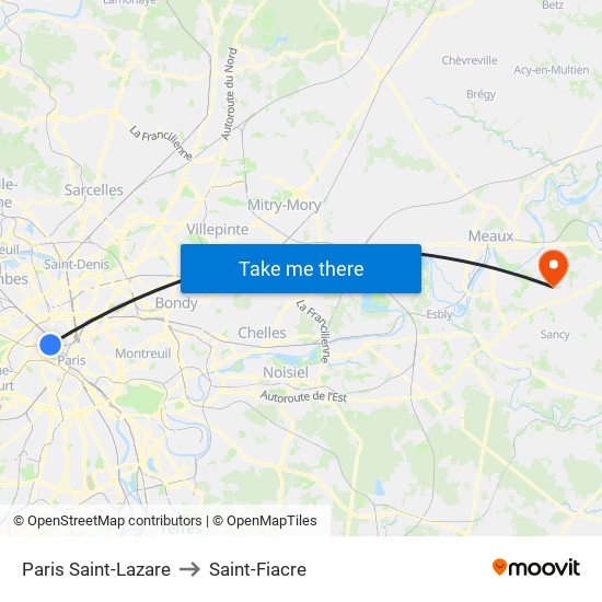 Paris Saint-Lazare to Saint-Fiacre map