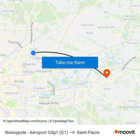 Roissypole - Aéroport Cdg1 (G1) to Saint-Fiacre map