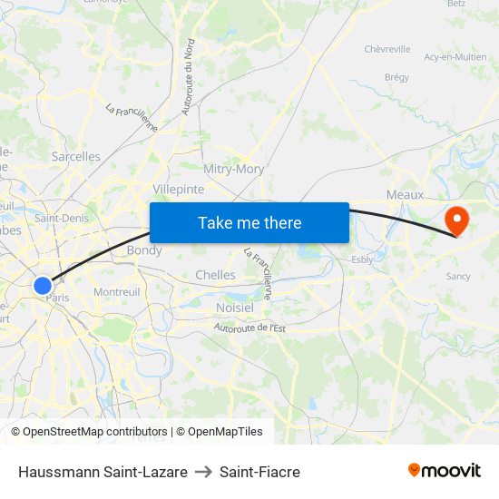 Haussmann Saint-Lazare to Saint-Fiacre map