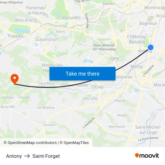 Antony to Saint-Forget map