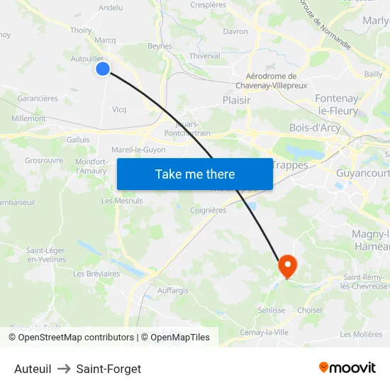 Auteuil to Saint-Forget map