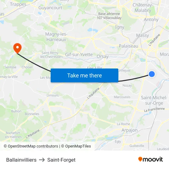 Ballainvilliers to Saint-Forget map