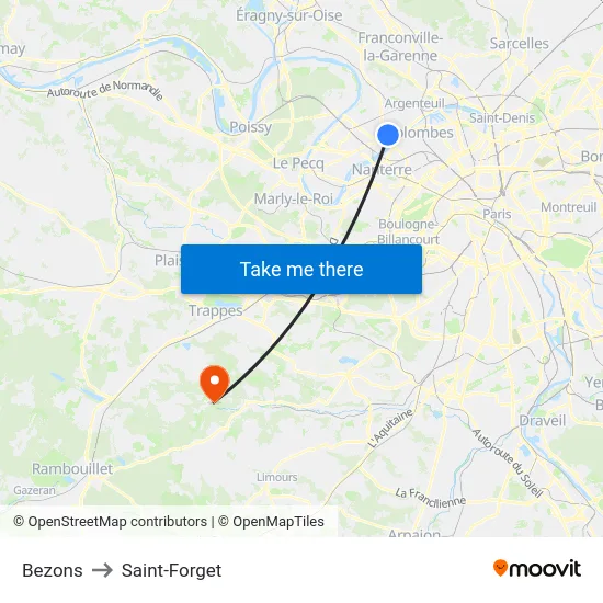 Bezons to Saint-Forget map