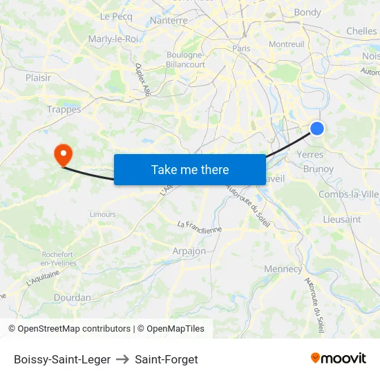 Boissy-Saint-Leger to Saint-Forget map