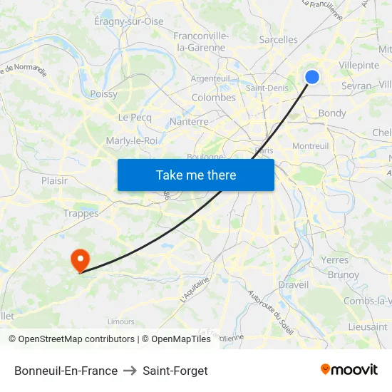 Bonneuil-En-France to Saint-Forget map