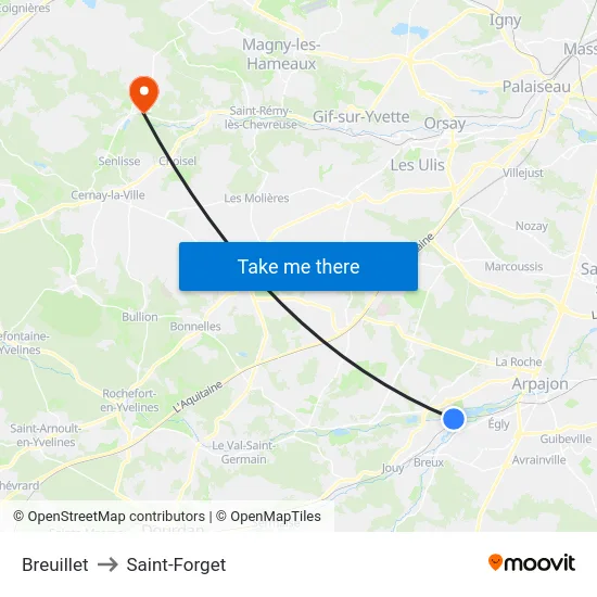 Breuillet to Saint-Forget map