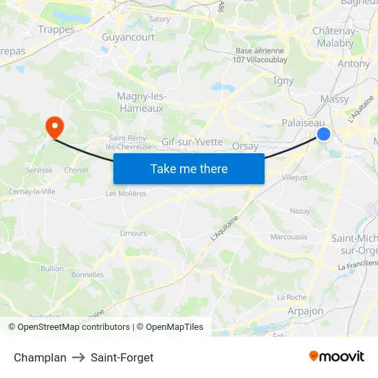 Champlan to Saint-Forget map