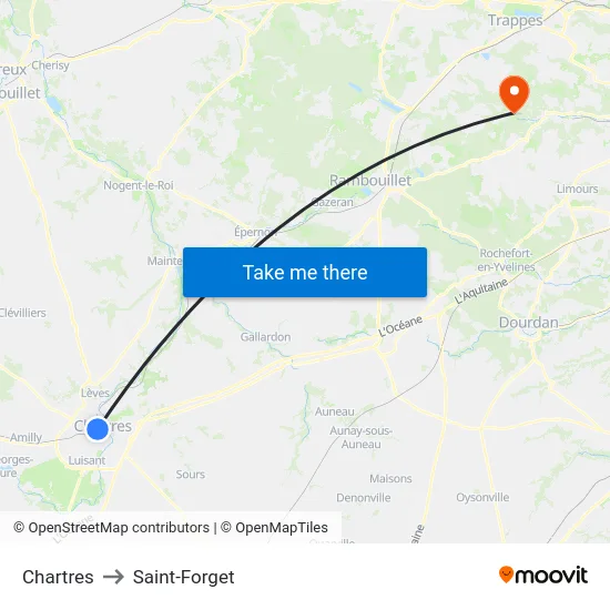 Chartres to Saint-Forget map
