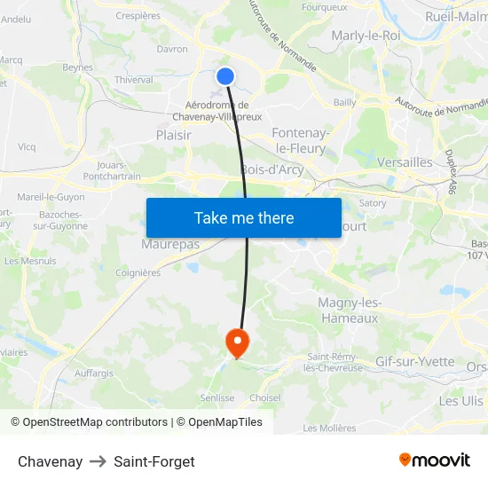 Chavenay to Saint-Forget map