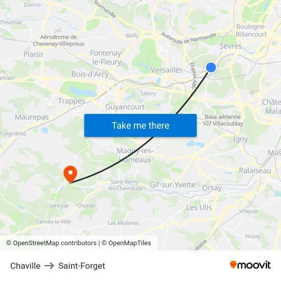 Chaville to Saint-Forget map