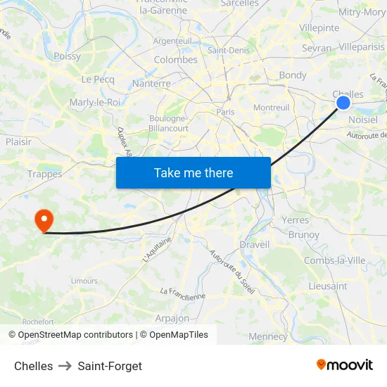 Chelles to Saint-Forget map
