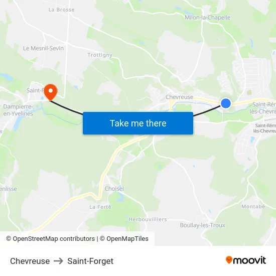 Chevreuse to Saint-Forget map