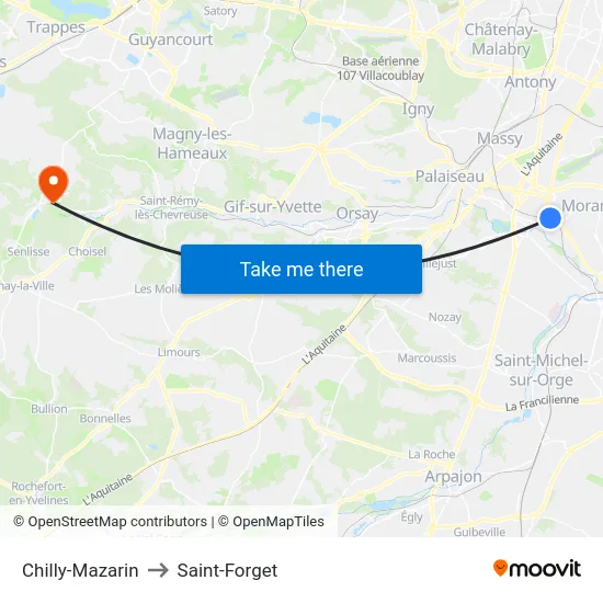 Chilly-Mazarin to Saint-Forget map