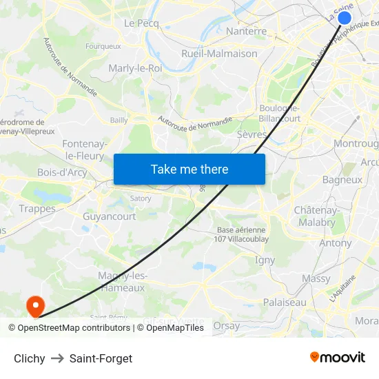 Clichy to Saint-Forget map