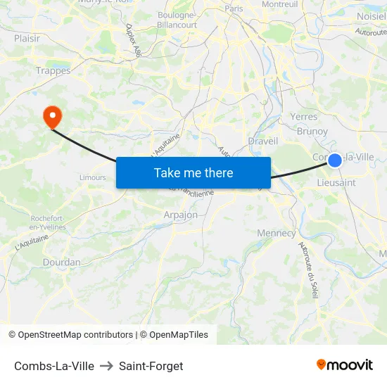 Combs-La-Ville to Saint-Forget map