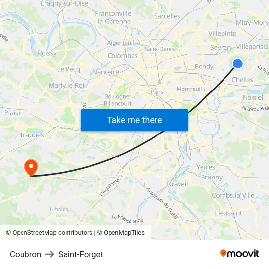 Coubron to Saint-Forget map