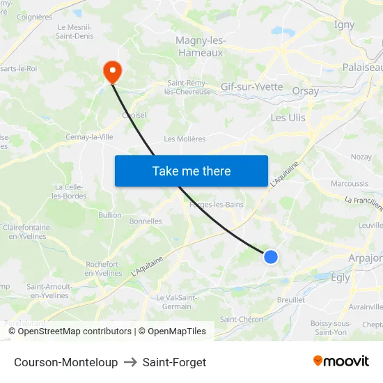 Courson-Monteloup to Saint-Forget map