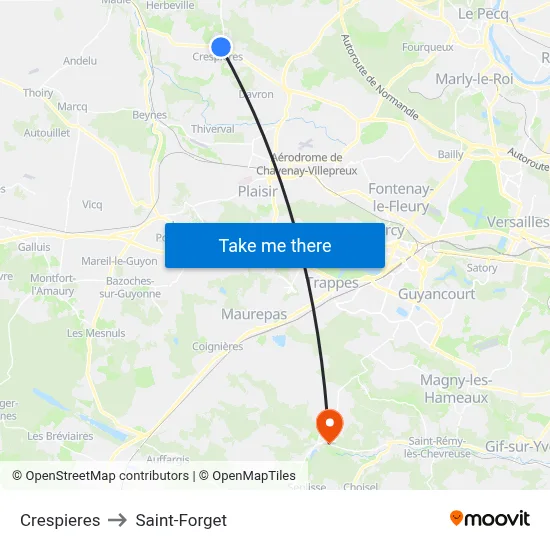 Crespieres to Saint-Forget map