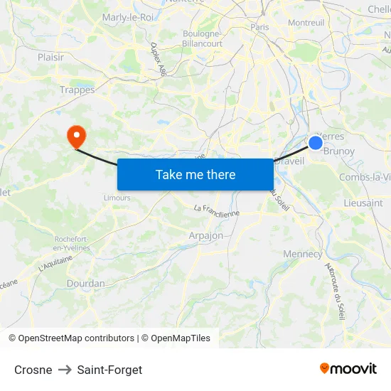 Crosne to Saint-Forget map