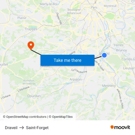 Draveil to Saint-Forget map