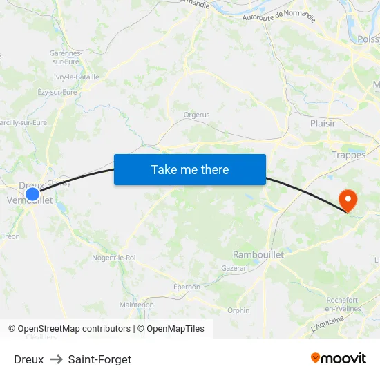 Dreux to Saint-Forget map