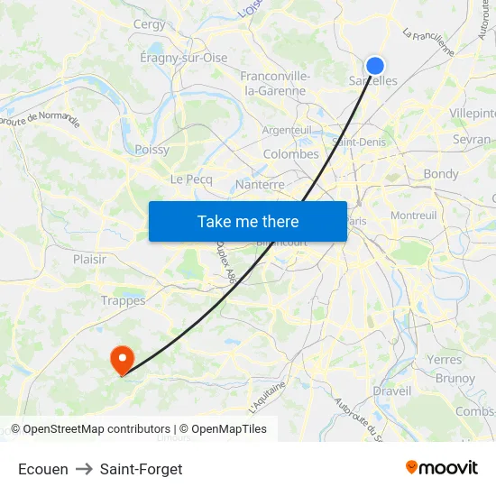 Ecouen to Saint-Forget map