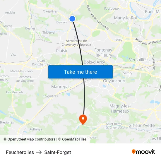 Feucherolles to Saint-Forget map