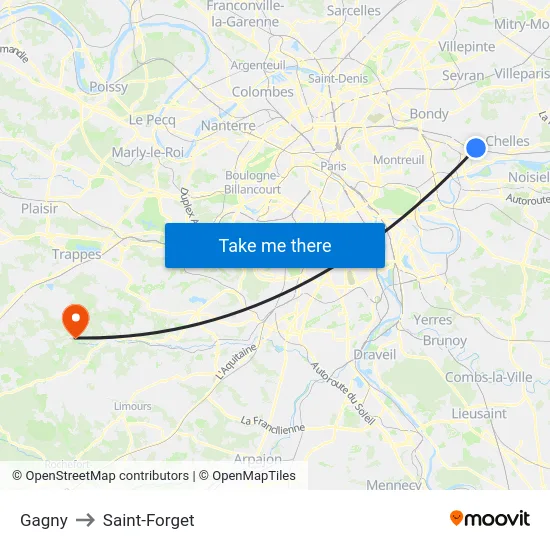 Gagny to Saint-Forget map