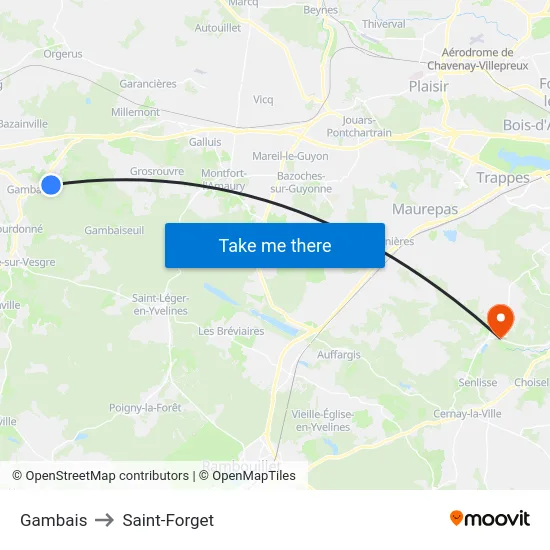 Gambais to Saint-Forget map