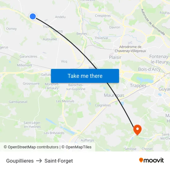 Goupillieres to Saint-Forget map