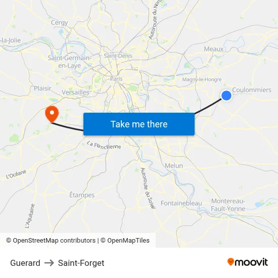 Guerard to Saint-Forget map