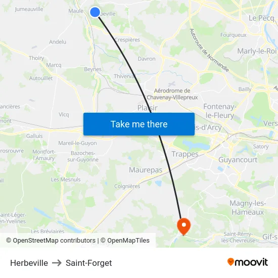 Herbeville to Saint-Forget map