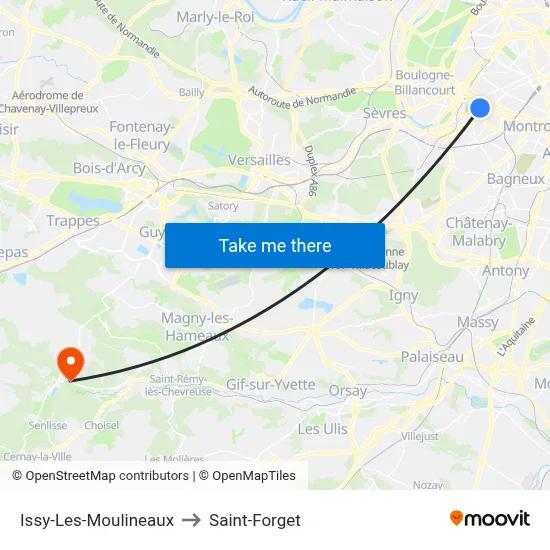 Issy-Les-Moulineaux to Saint-Forget map