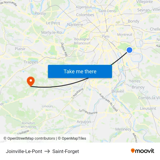 Joinville-Le-Pont to Saint-Forget map