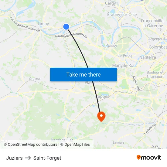 Juziers to Saint-Forget map