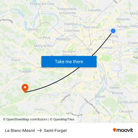 Le Blanc-Mesnil to Saint-Forget map