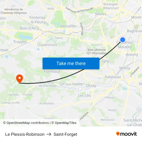 Le Plessis-Robinson to Saint-Forget map